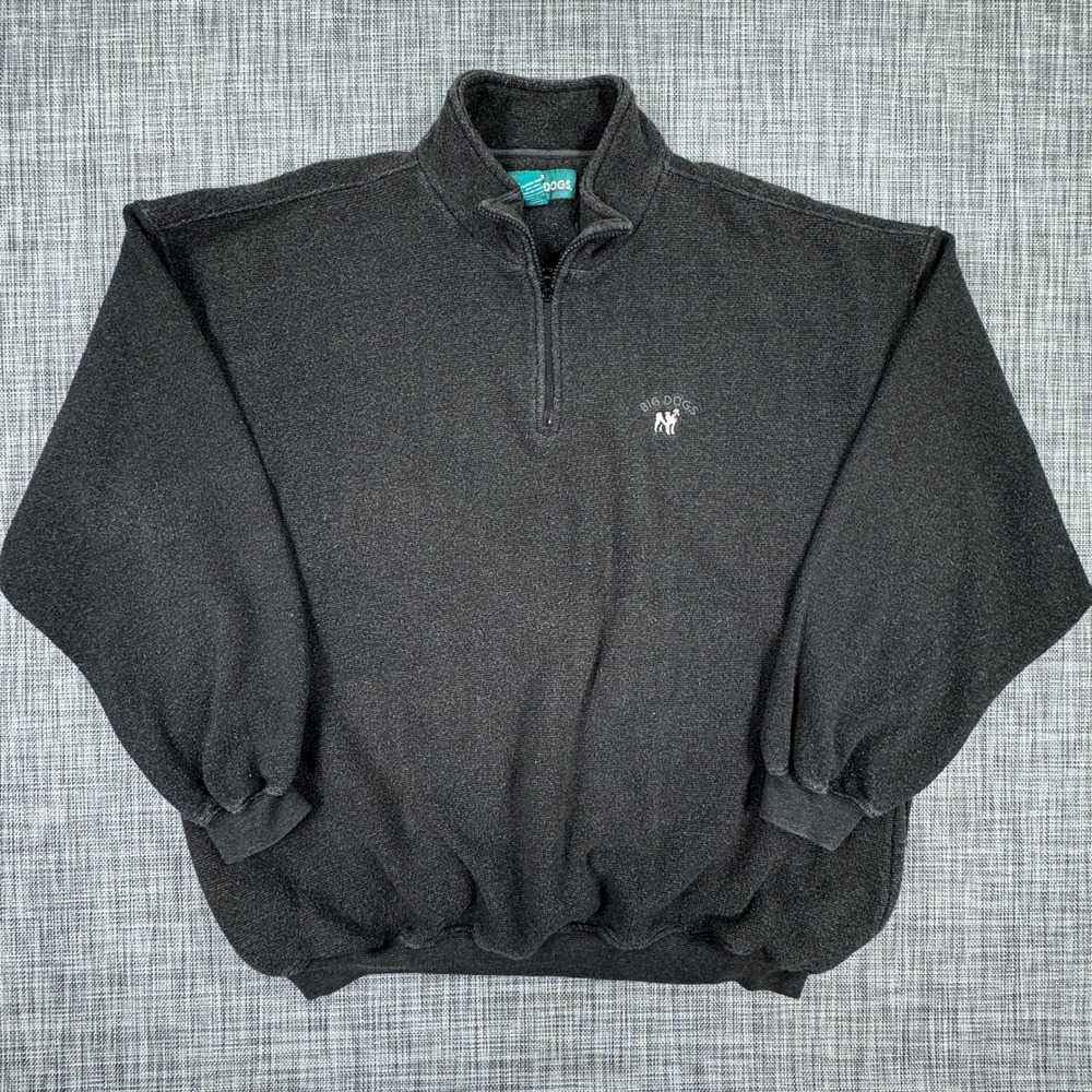 Big Dogs Men's Sweatshirt 1/4 Zip Glitter Fleece Pullover Black 3X Gorpcore Y2K